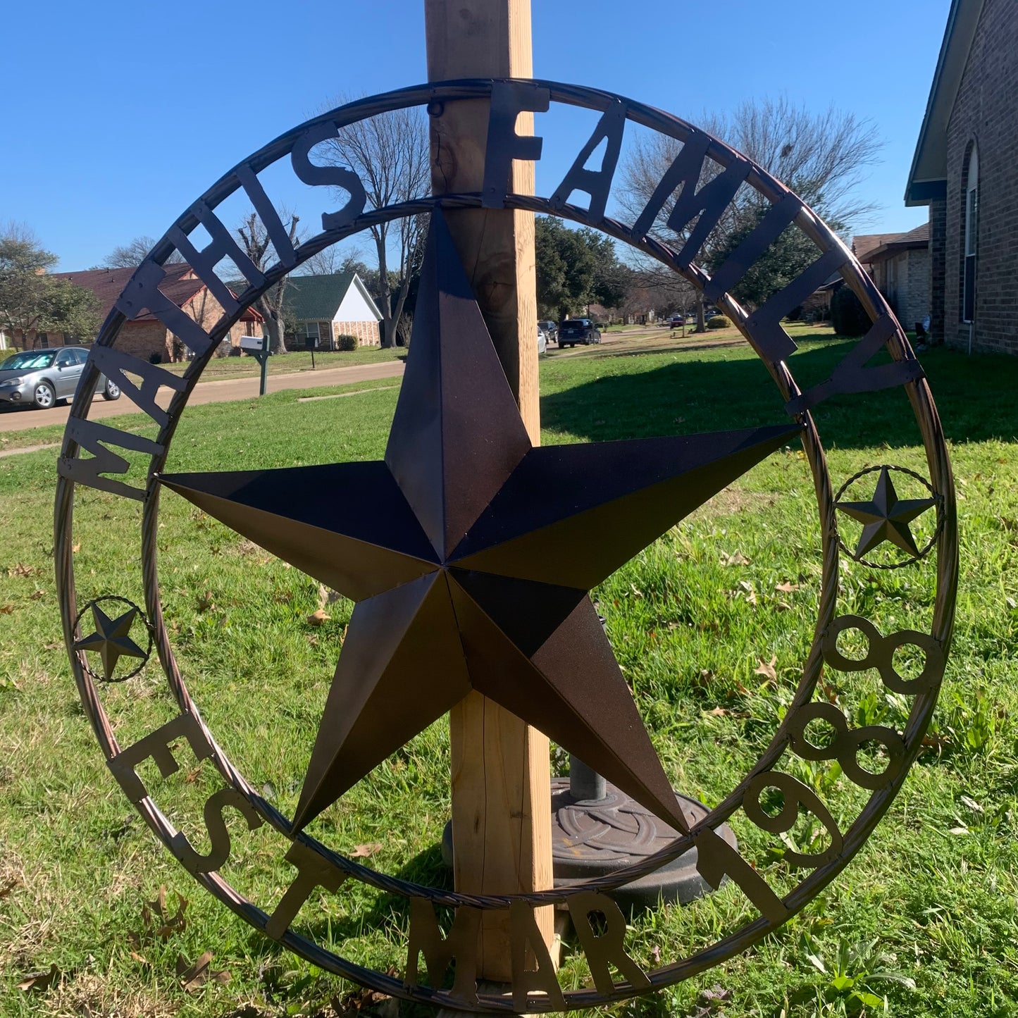 MATHIS STYLE CUSTOM NAME STAR BARN STAR 3d METAL LONESTAR TWISTED ROPE RING WESTERN HOME DECOR RUSTIC BRONZE COPPER HANDMADE 24",32",36",50"