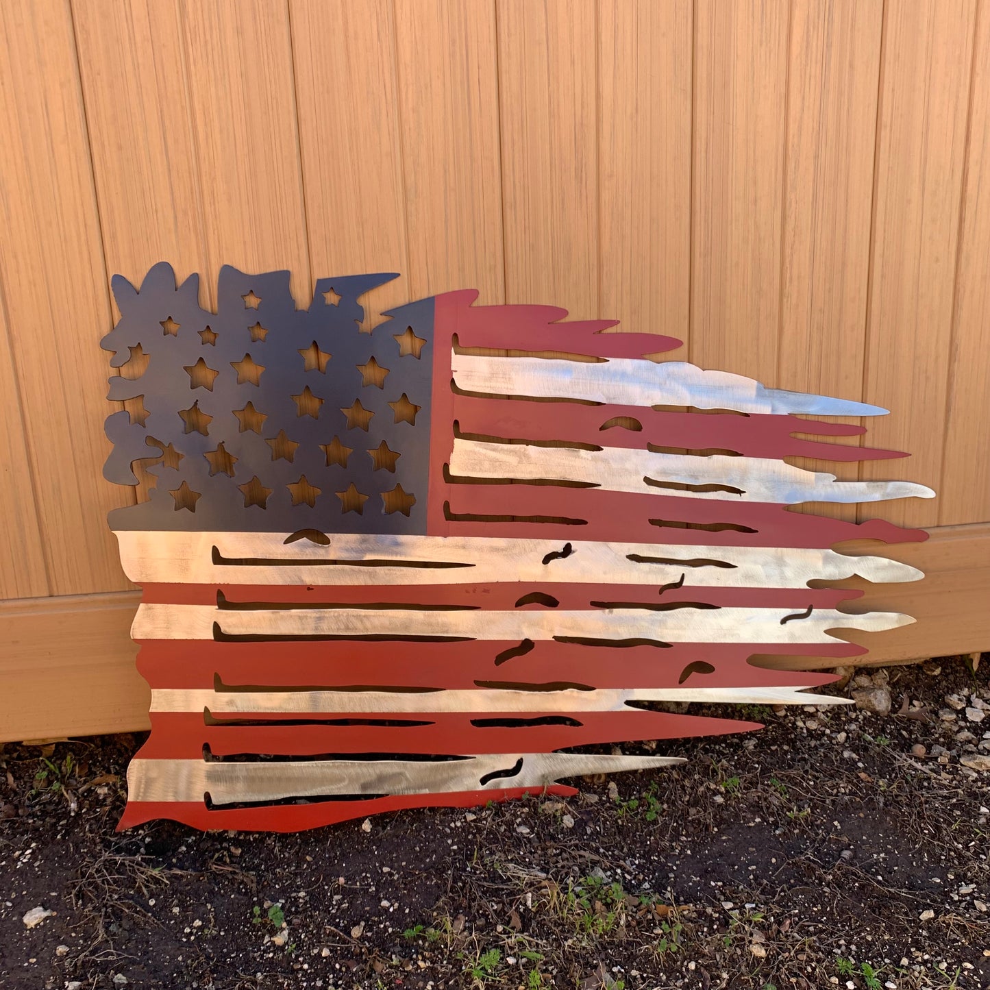USA TATTERED AMERICAN FLAG METAL WALL ART WESTERN HOME DECOR HANDMADE NEW