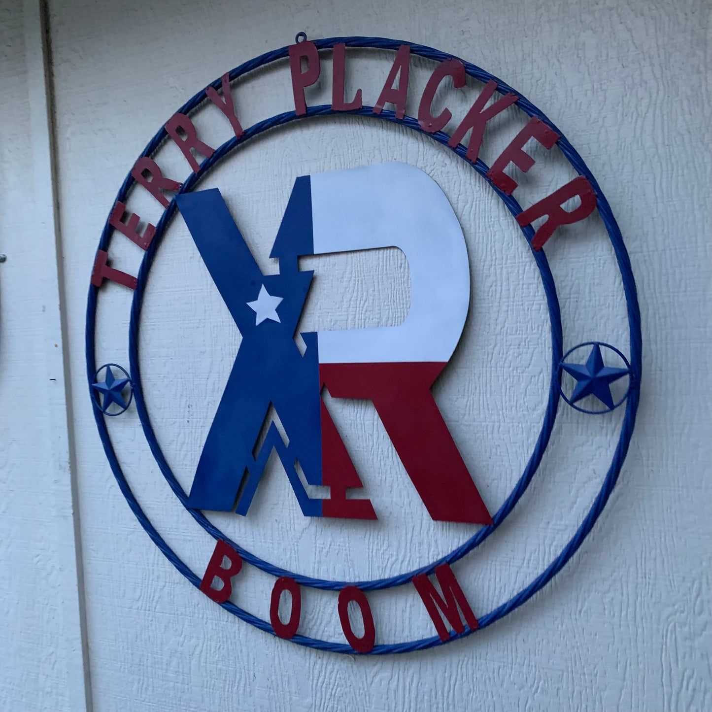 #EH11299 CUSTOM NAME XR ROOFING STYLE SIGN RED,WHITE & BLUE TEXAS FLAG LOGO HANDMADE