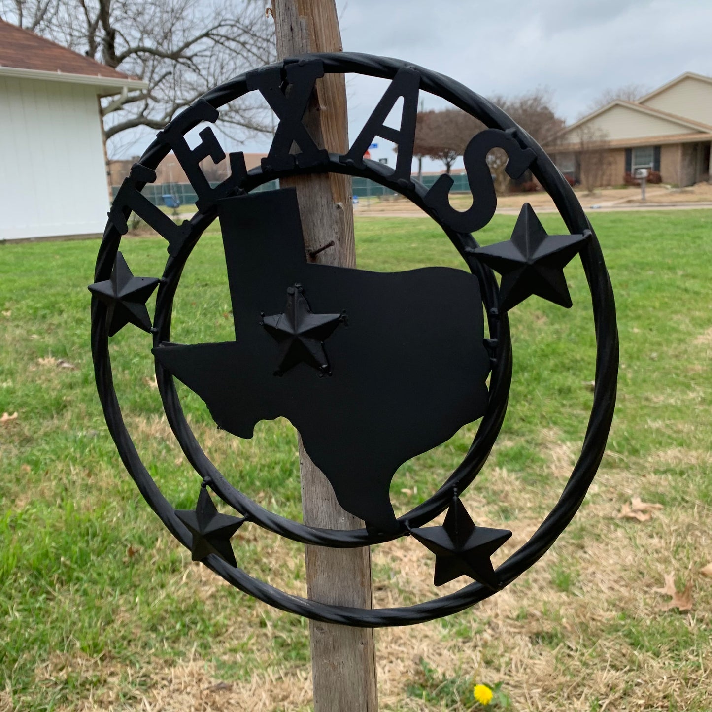 12" STATE OF TEXAS MAP RUSTIC BLACK TWISTED RING METAL SIGN WESTERN HOME DECOR HANDMADE NEW