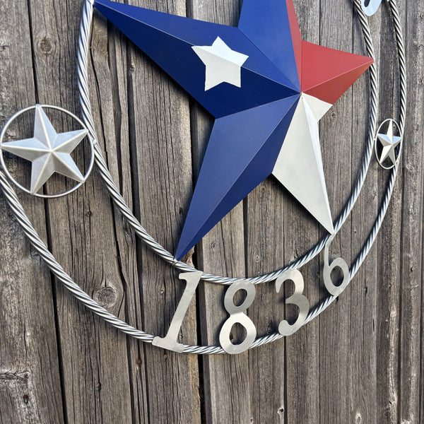 1836 TEXAS 1836 FLAG STAR RED WHITE BLUE TWISTED SILVER RING WESTERN HOME DECOR HANDMADE NEW