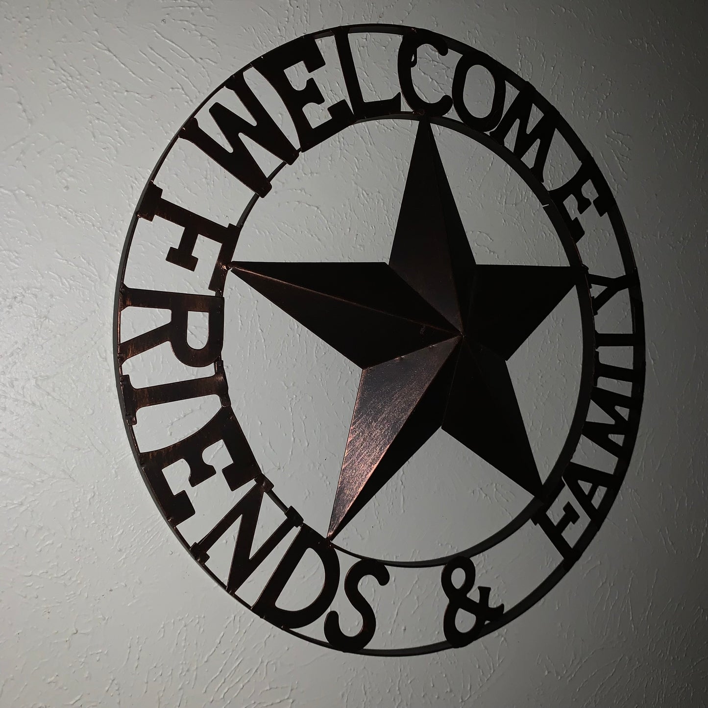 WELCOME FRIENDS FAMILY BARN METAL STAR WALL ART BRONZE WESTERN HOME DECOR HANDMADE NEW #EH13339