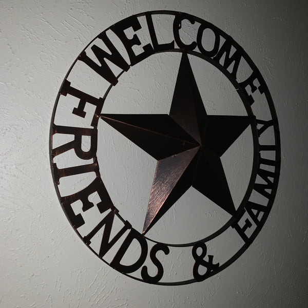 WELCOME FRIENDS FAMILY BARN METAL STAR WALL ART WESTERN HOME DECOR HANDMADE NEW