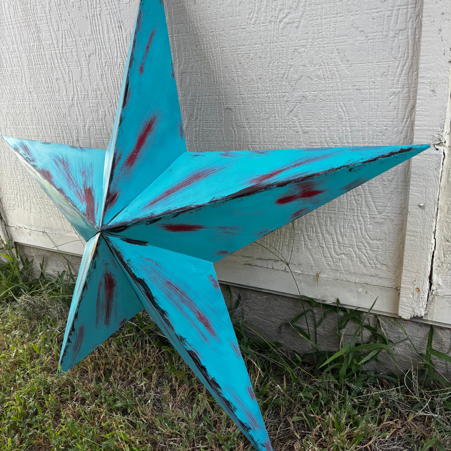 TURQUOISE DISTRESSED TWO TONE BARN STAR METAL ART WESTERN HOME DECOR HANDMADE