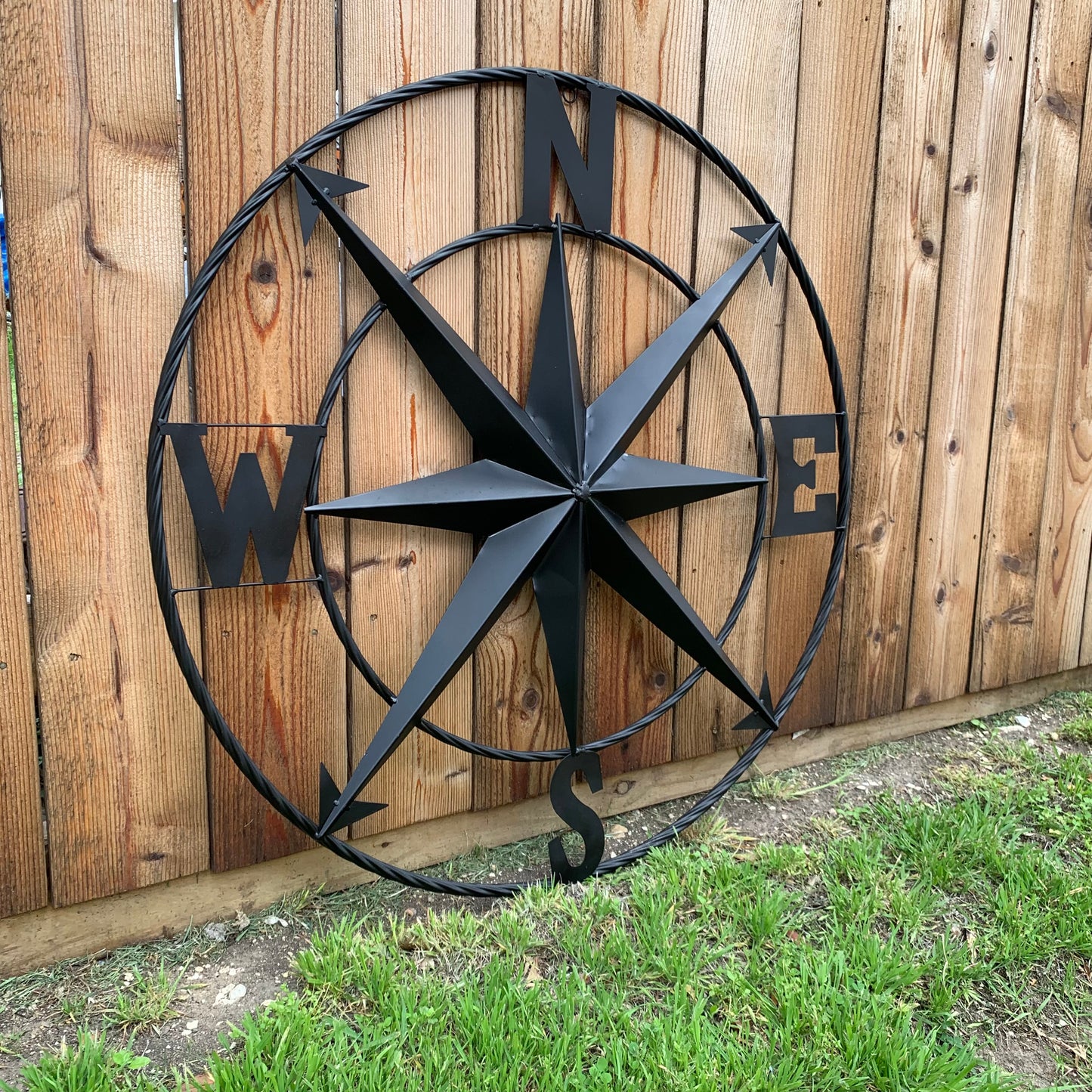 36" COMPASS RUSTIC BLACK METAL SIGN WALL ART WESTERN HOME DECOR HANDMADE NEW