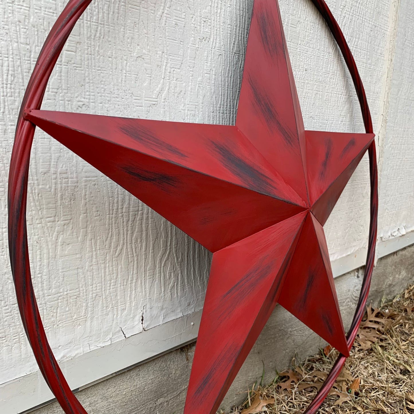 RED DISTRESSED STAR TWO TONE TEXTURE BARN STAR METAL LONESTAR TWISTED ROPE RING WESTERN HOME DECOR HANDMADE NEW #EH12958