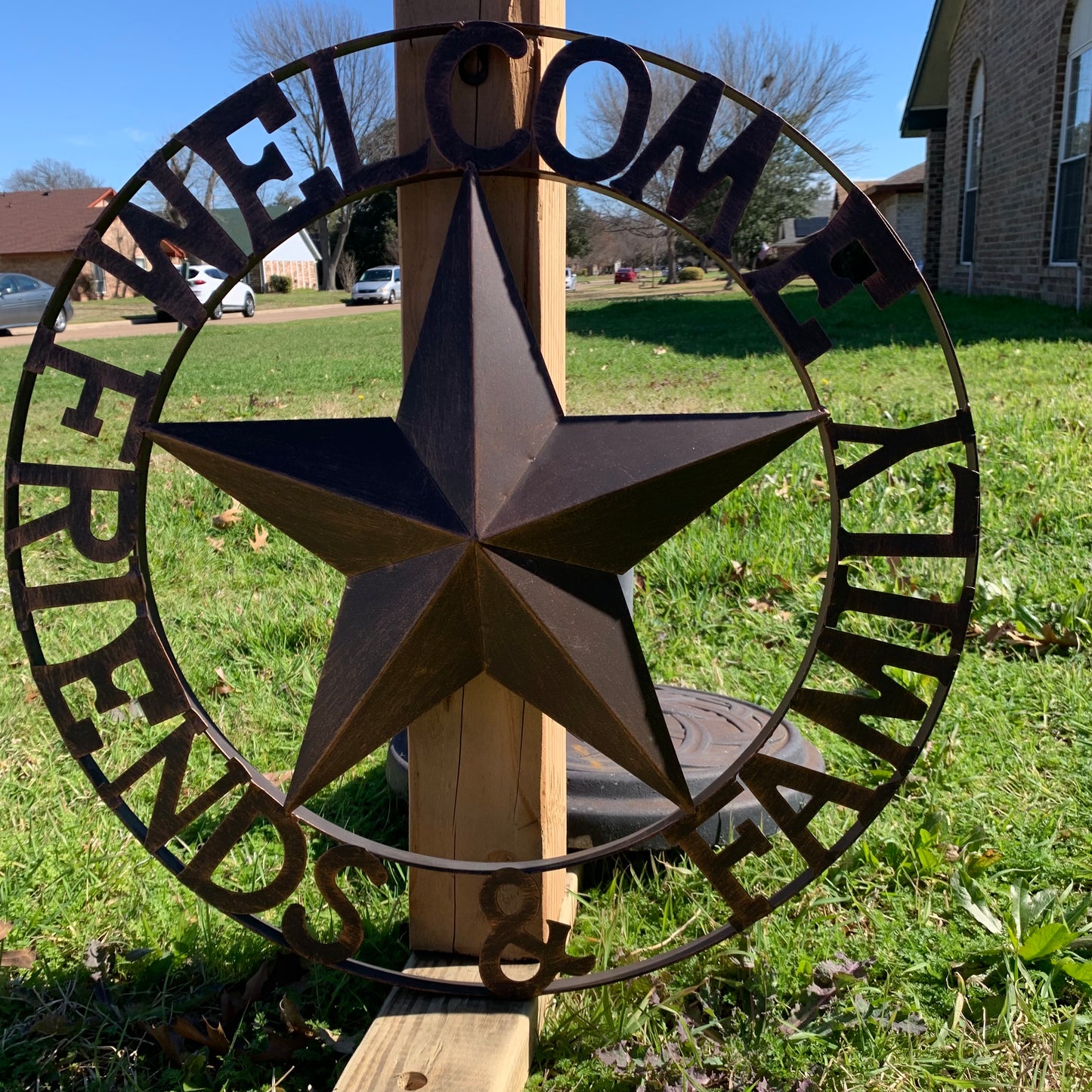 WELCOME FRIENDS FAMILY BARN METAL STAR WALL ART BRONZE WESTERN HOME DECOR HANDMADE NEW #EH13339