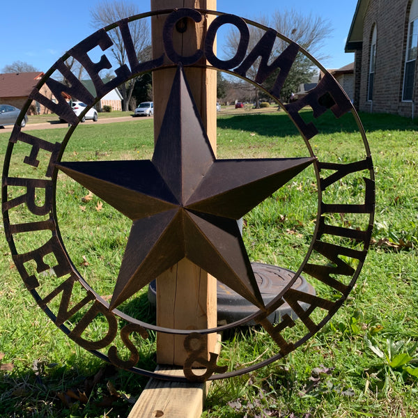 WELCOME FRIENDS FAMILY BARN METAL STAR WALL ART WESTERN HOME DECOR HANDMADE NEW