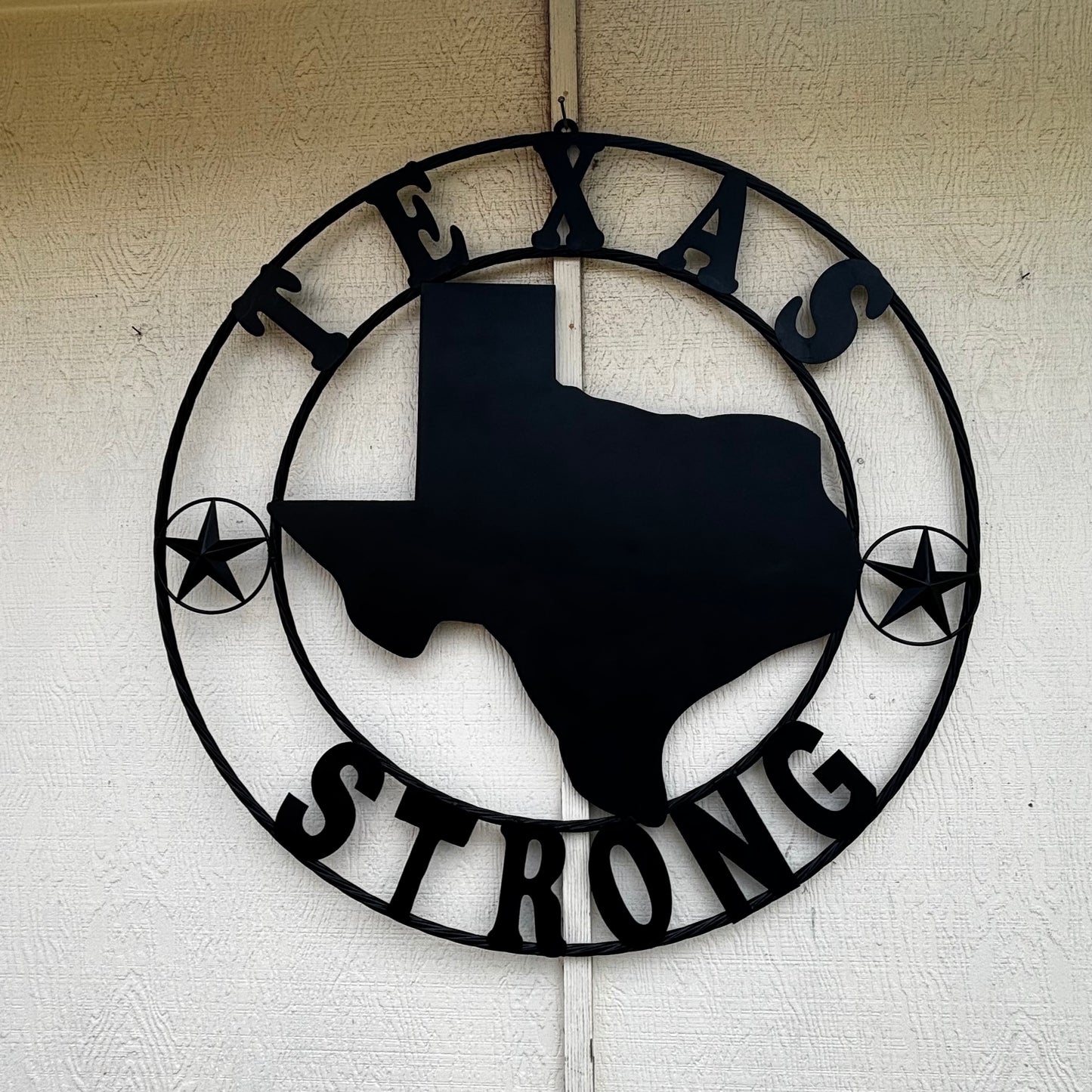 TEXAS STRONG BLACK METAL SIGN WESTERN HOME DECOR HANDMADE