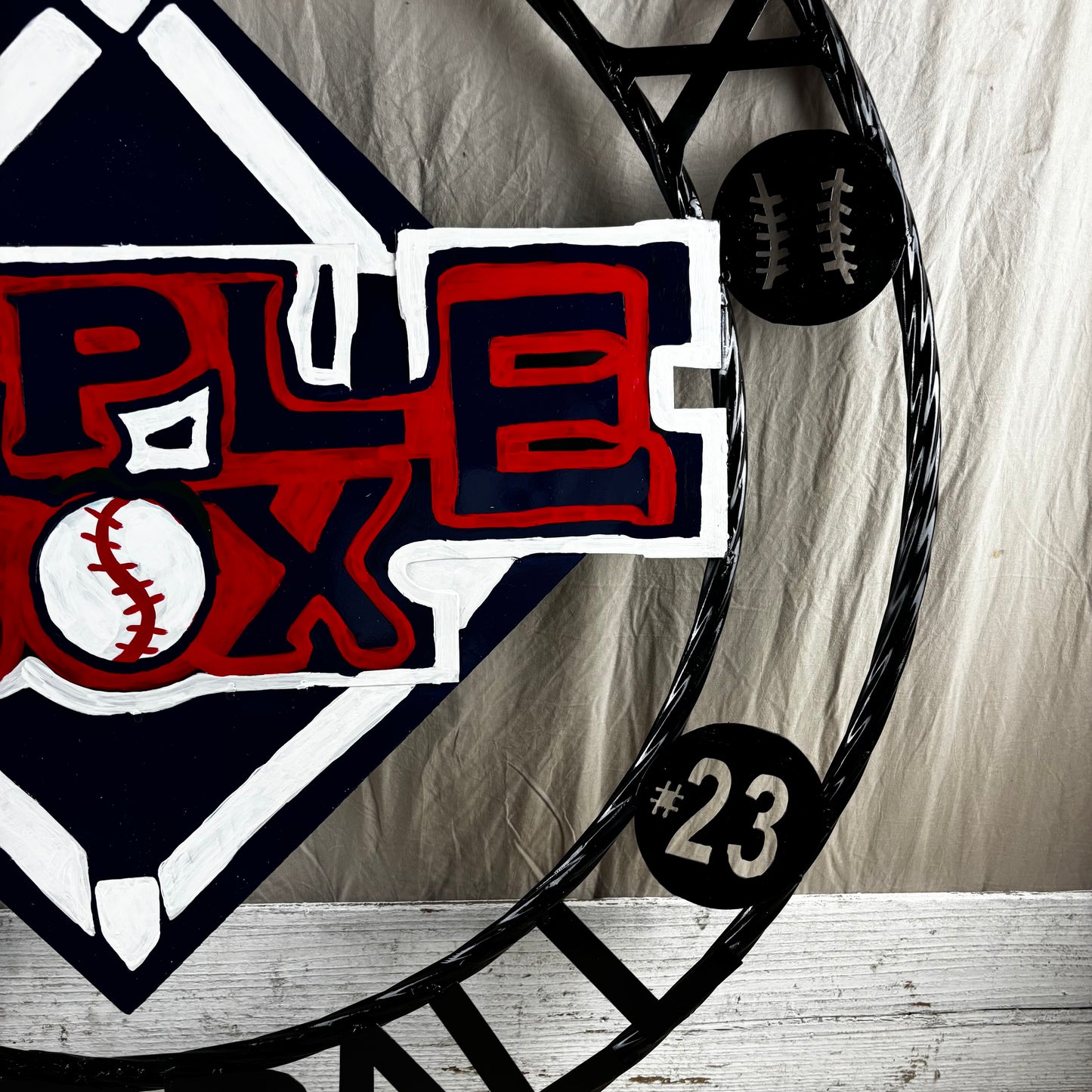APPLE SOX BASEBALL CUSTOM METAL VINTAGE CRAFT SIGN TEAM NAVY BLUE WHITE RED HANDMADE