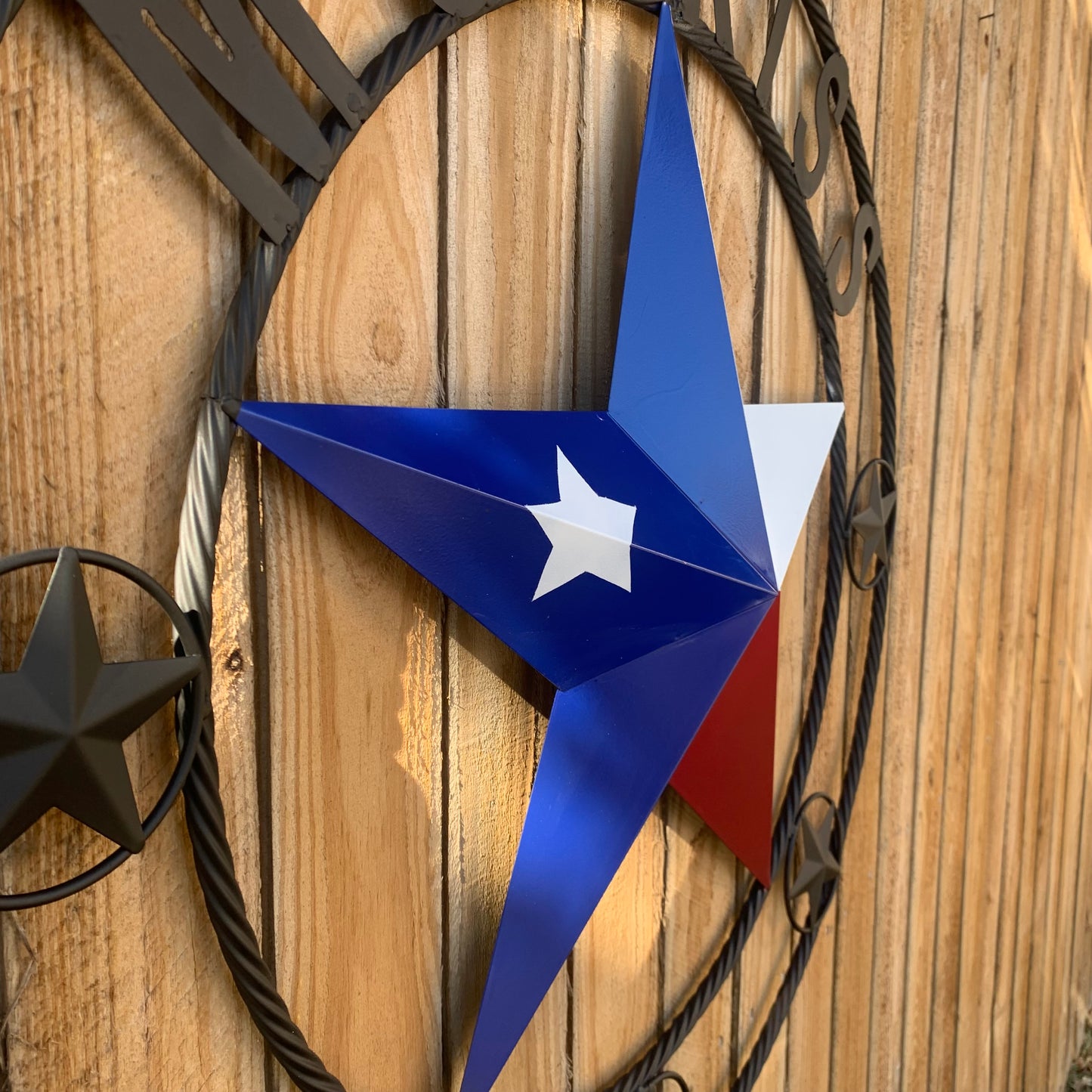 MORRISS TEXAS FLAG STYLE CUSTOM NAME STAR TWISTED ROPE BLACK RING WESTERN HOME DECOR HANDMADE