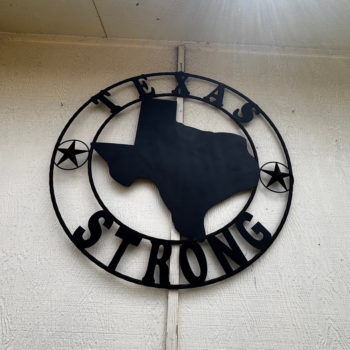 TEXAS STRONG BLACK METAL SIGN WESTERN HOME DECOR HANDMADE