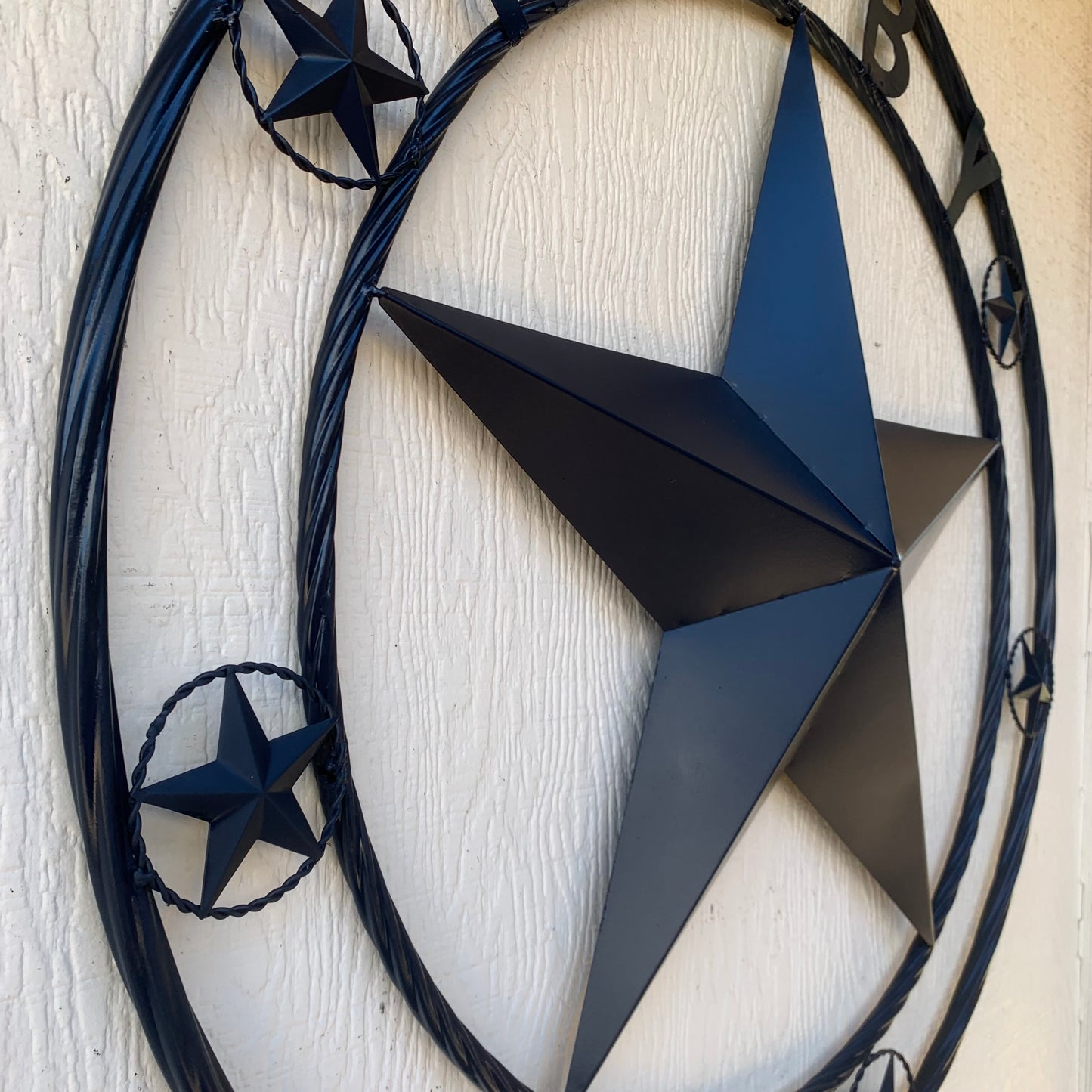 HOBBY STYLE CUSTOM NAME STAR BARN METAL STAR 3d TWISTED ROPE RING WESTERN HOME DECOR RUSTIC NAVY BLUE HANDMADE 24",32",36",50"