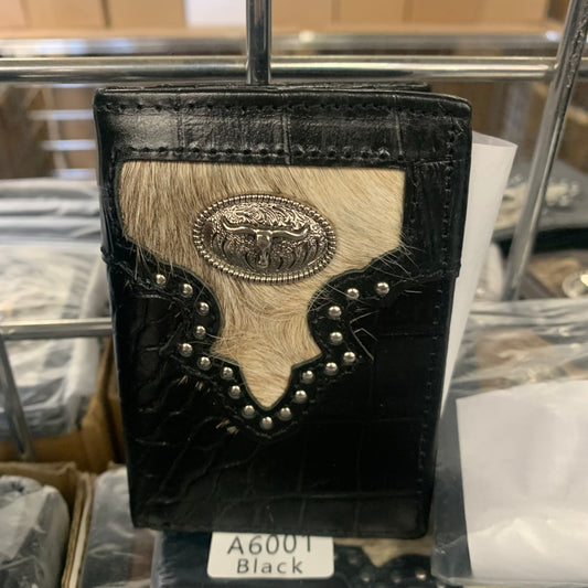 #LG TRI FOLD LONGHORNS GENUINE LEATHER WESTERN MEN'S WALLET WESTERN FASHION--FREE SHIPPING