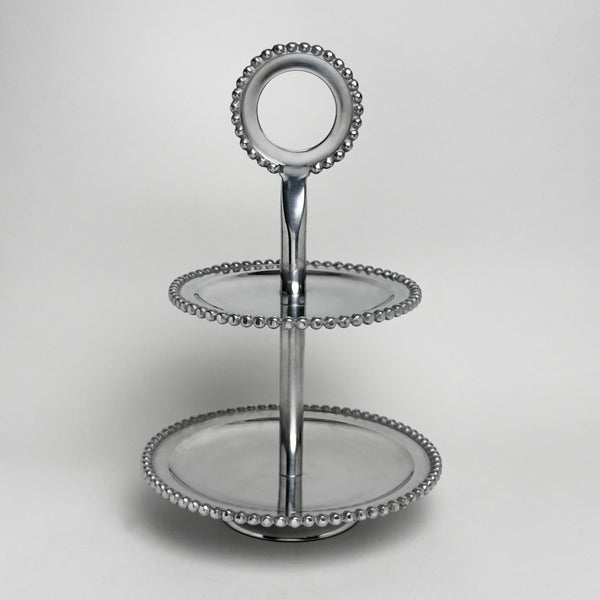 18" BEADED 2 TIER STAND ALUMINUM SERVING WESTERN HOME DECOR HANDMADE NEW #IH_6335