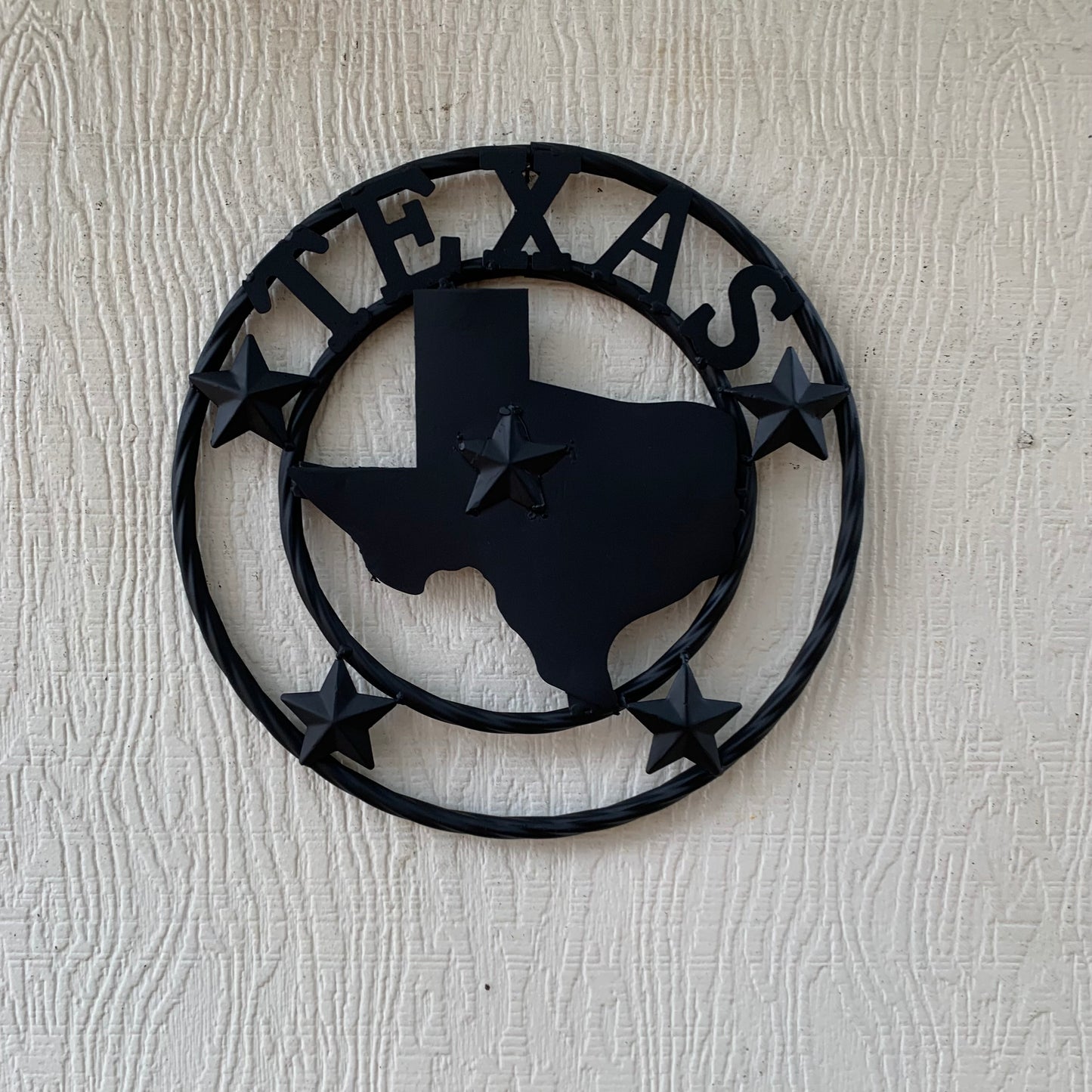 12" STATE OF TEXAS MAP RUSTIC BLACK TWISTED RING METAL SIGN WESTERN HOME DECOR HANDMADE NEW