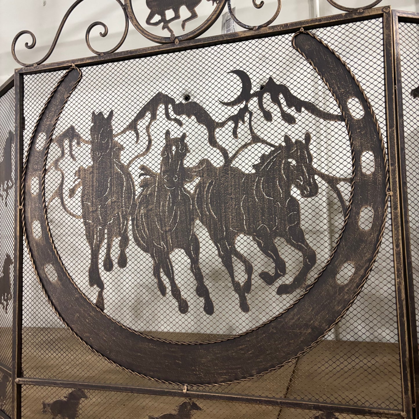 RUNNING HORSE METAL FIREPLACE SCREEN 40" X 33.5" WESTERN HOME DECOR HANDMADE #EH80005