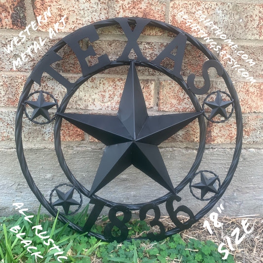 TEXAS 1836 BLACK BARN STAR METAL LONESTAR WESTERN HOME DECOR HANDMADE NEW 16",24",36",50"