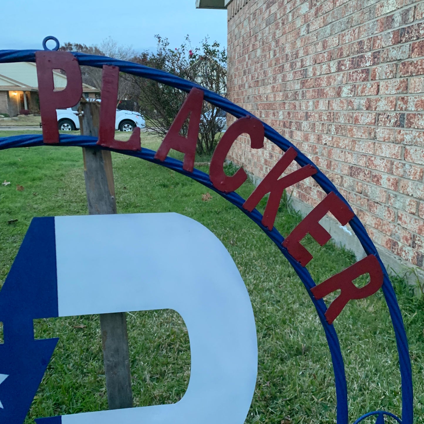 #EH11299 CUSTOM NAME XR ROOFING STYLE SIGN RED,WHITE & BLUE TEXAS FLAG LOGO HANDMADE