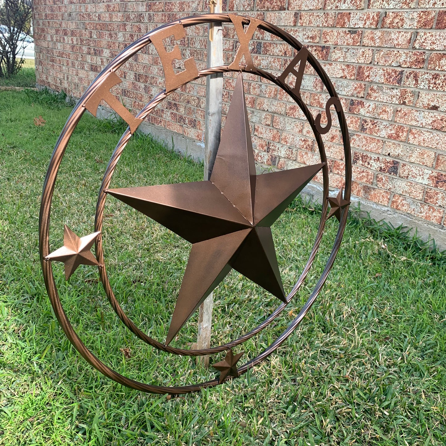 TEXAS LONESTAR WITH 3 SMALL STARS BARN STAR METAL RUSTIC BRONZE COPPER TWISTED ROPE RING WESTERN HOME DECOR HANDMADE NEW