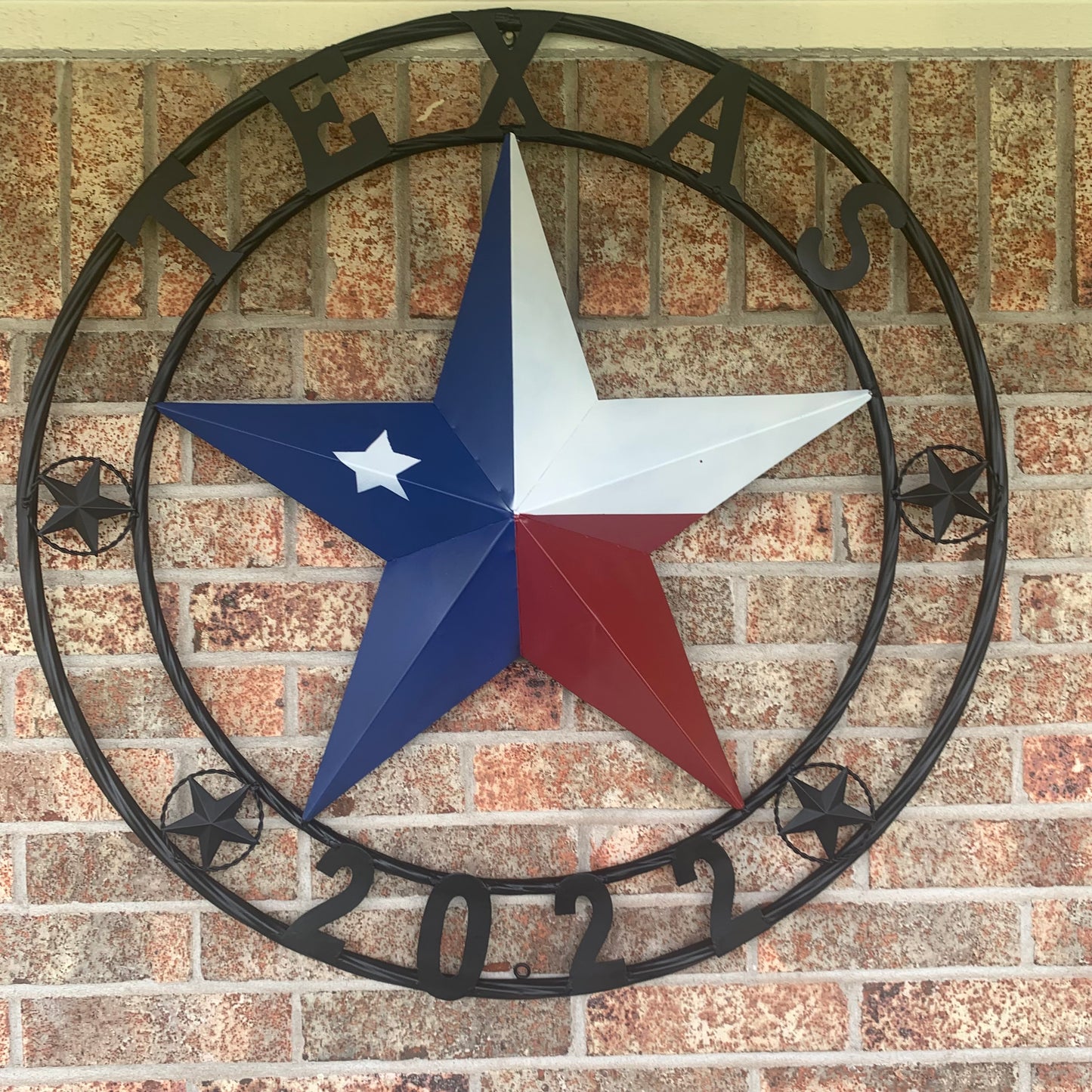 TEXAS 2022 STYLE CUSTOM NAME BARN STAR METAL LONESTAR 3d TWISTED BLACK ROPE RING WESTERN HOME DECOR   HANDMADE 24",32",36"