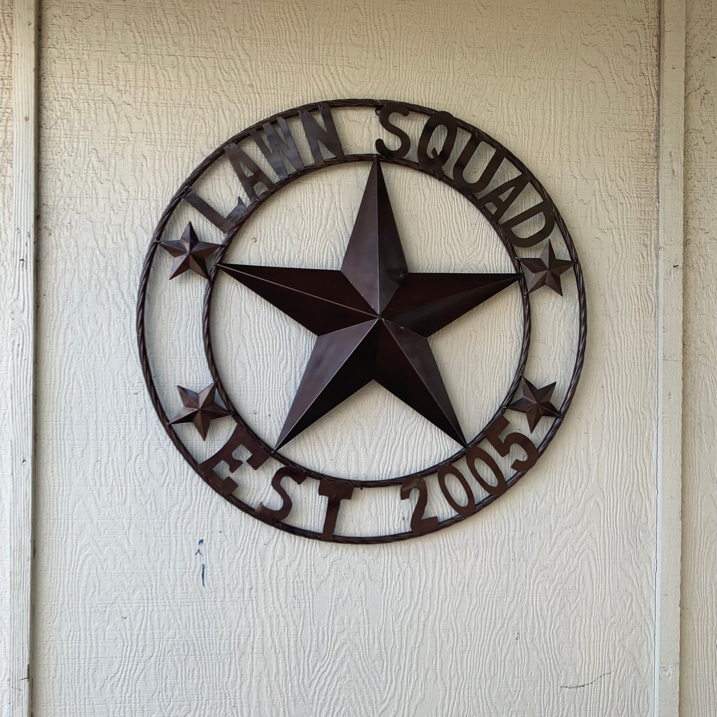 LAWN SQUAD STYLE CUSTOM BARN STAR NAME YOUR CUSTOM NAME STAR METAL NAME BARN STAR WITH TWISTED ROPE RING DESIGN METAL WALL 3d STAR ART WESTERN HOME DECOR RUSTIC BRONZE NEW