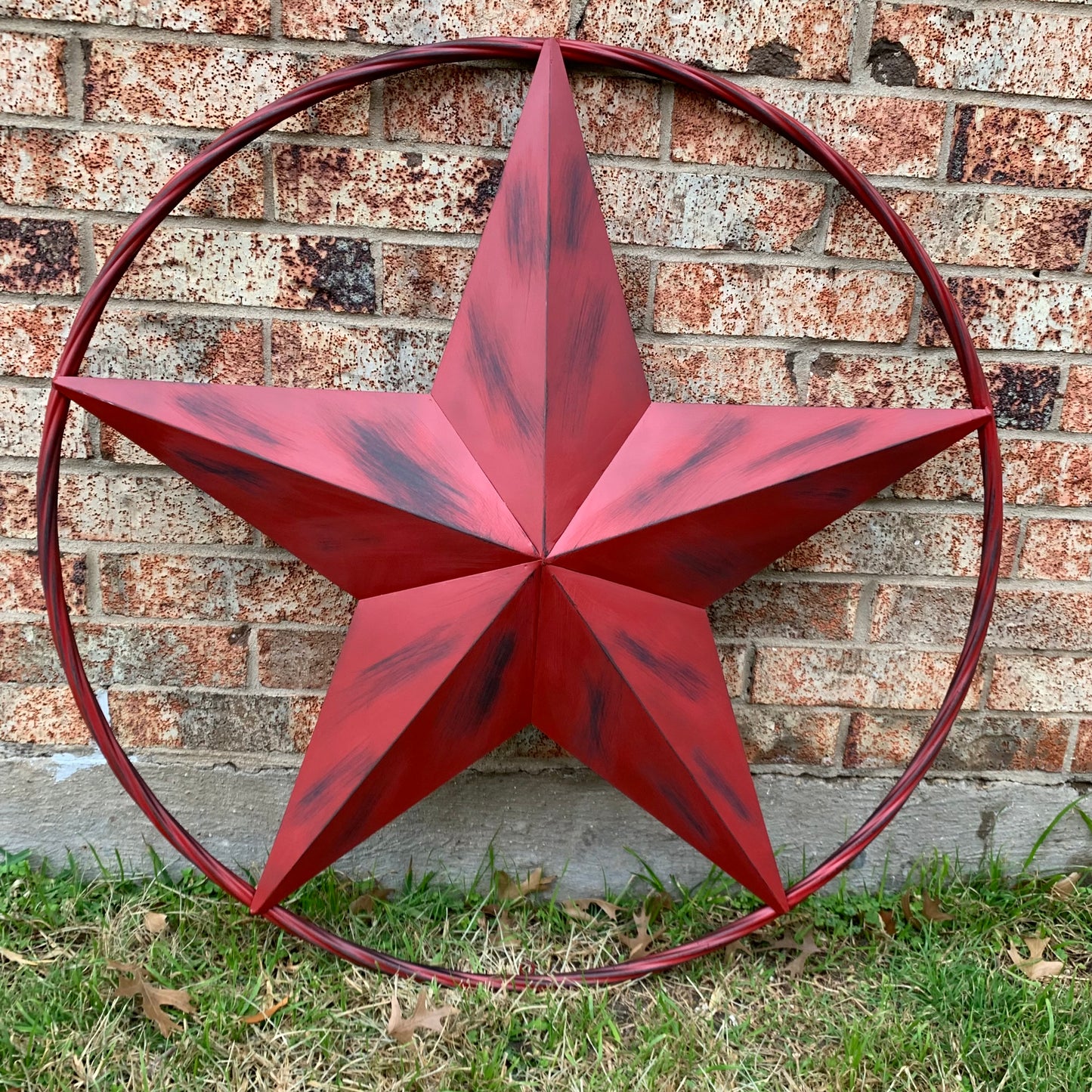 RED DISTRESSED STAR TWO TONE TEXTURE BARN STAR METAL LONESTAR TWISTED ROPE RING WESTERN HOME DECOR HANDMADE NEW #EH12958