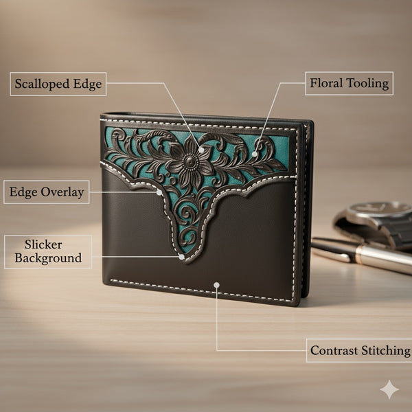 MEN'S WALLET GENUINE LEATHER BIFOLD WESTERN STYLE WALLET NEW