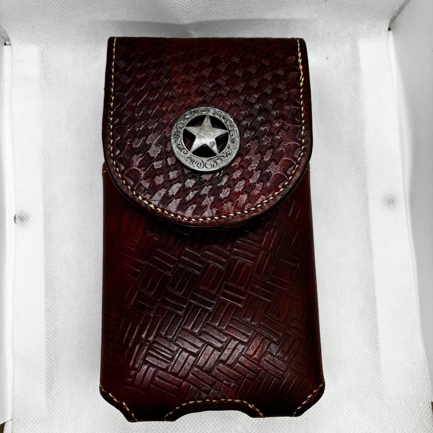 7" LONE STAR LEATHER HOLSTER BROWN STAR POUCH EXTRA LARGE  BELT LOOP CLIP CELL PHONE CASE UNIVERSAL HANDMADE #EH13808