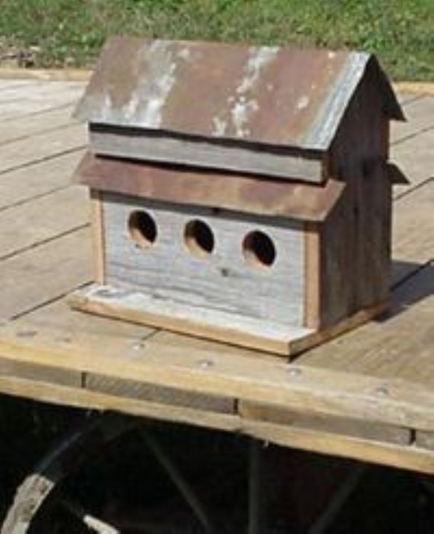 3 HOLE BIRDHOUSE 13"H BARN WOOD WESTERN HOME DECOR HANDMADE #EH13587