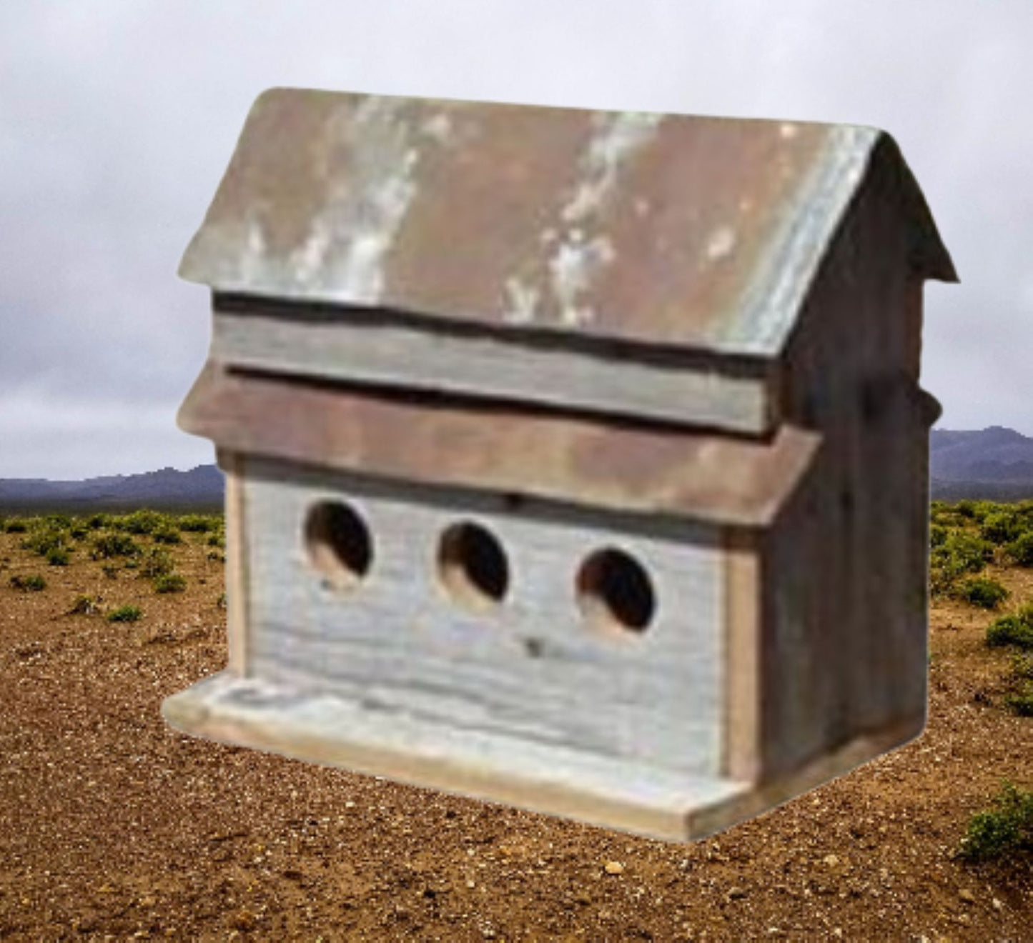 3 HOLE BIRDHOUSE 13"H BARN WOOD WESTERN HOME DECOR HANDMADE #EH13587