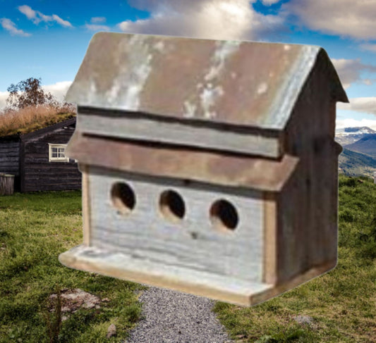 3 HOLE BIRDHOUSE 13"H BARN WOOD WESTERN HOME DECOR HANDMADE #EH13587