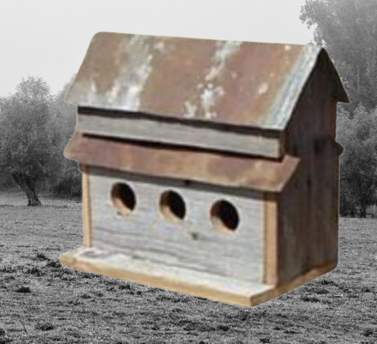 3 HOLE BIRDHOUSE 13"H BARN WOOD WESTERN HOME DECOR HANDMADE #EH13587