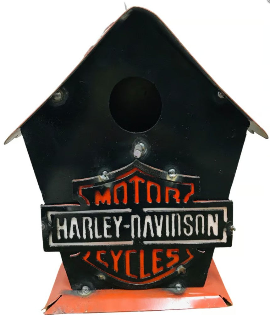 HARLEY DAVIDSON BIRDHOUSE 10"H BLACK METAL WESTERN HOME DECOR HANDMADE #EH3581