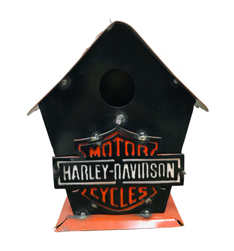 HARLEY DAVIDSON BIRDHOUSE 10"H BLACK METAL WESTERN HOME DECOR HANDMADE #EH3581