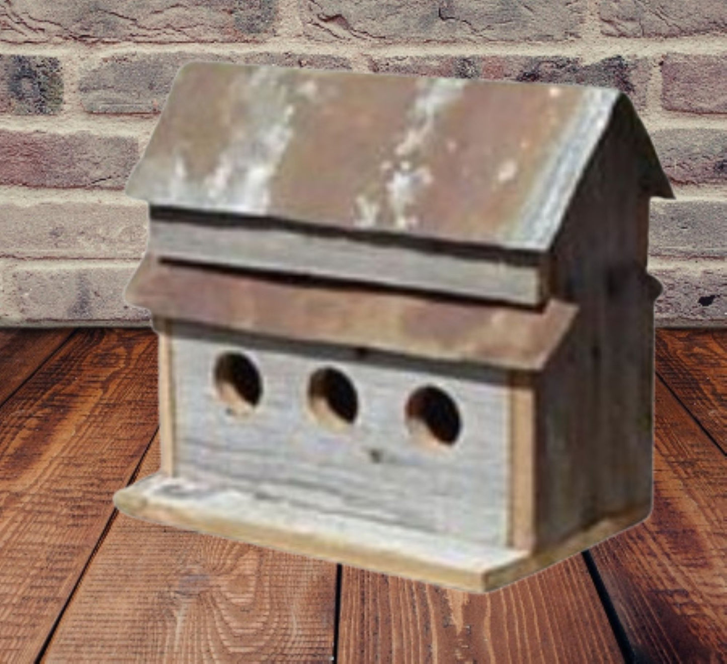3 HOLE BIRDHOUSE 13"H BARN WOOD WESTERN HOME DECOR HANDMADE #EH13587