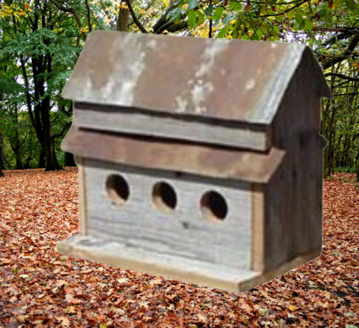 3 HOLE BIRDHOUSE 13"H BARN WOOD WESTERN HOME DECOR HANDMADE #EH13587