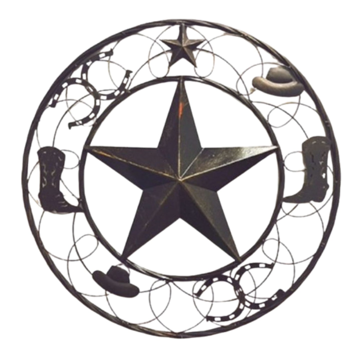 STAR BOOT HAT HORSESHOE COWBOYS BARN METAL STAR WESTERN HOME DECOR HANDMADE NEW #EH13219