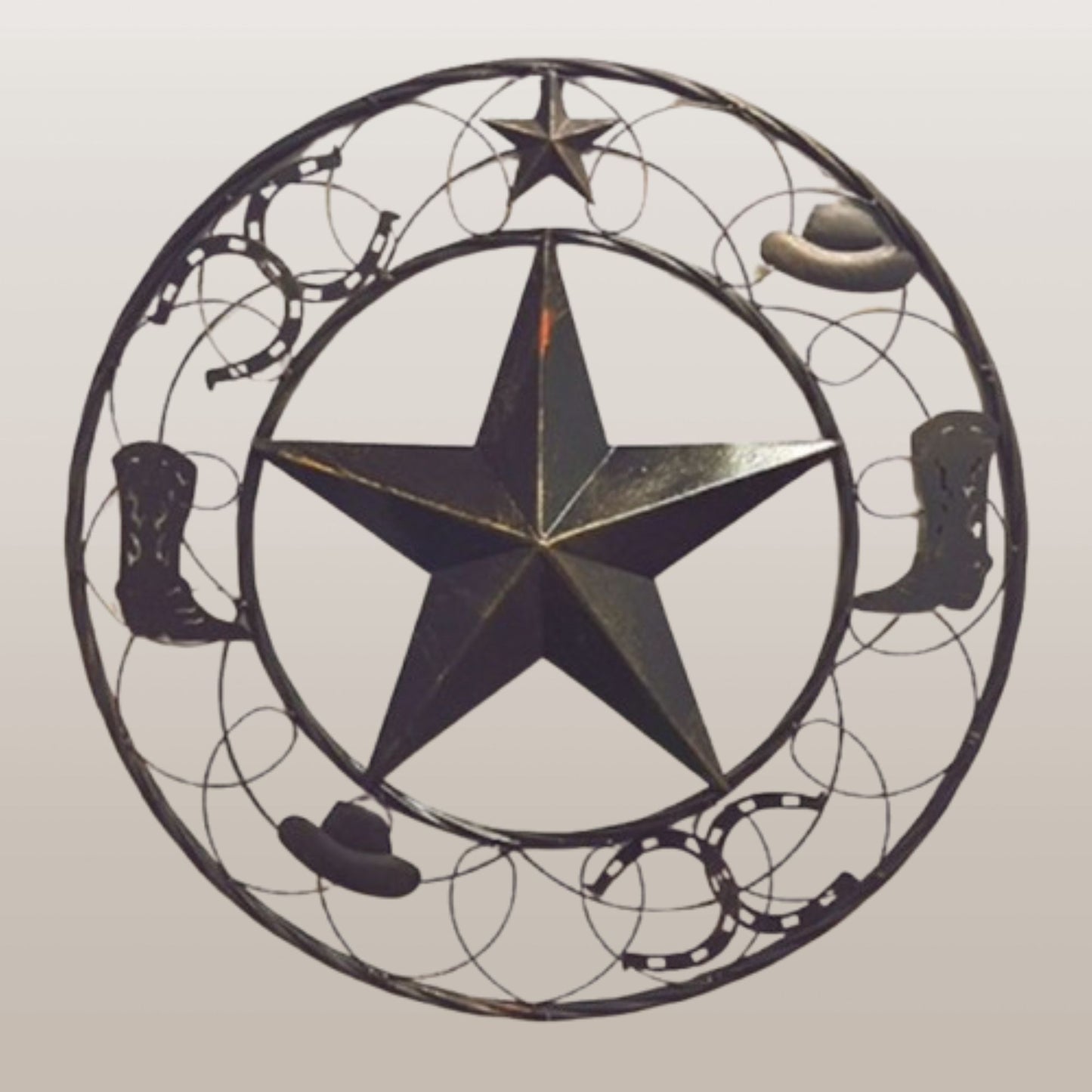 STAR BOOT HAT HORSESHOE COWBOYS BARN METAL STAR WESTERN HOME DECOR HANDMADE NEW #EH13219
