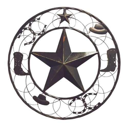 STAR BOOT HAT HORSESHOE COWBOYS BARN METAL STAR WESTERN HOME DECOR HANDMADE NEW #EH13219
