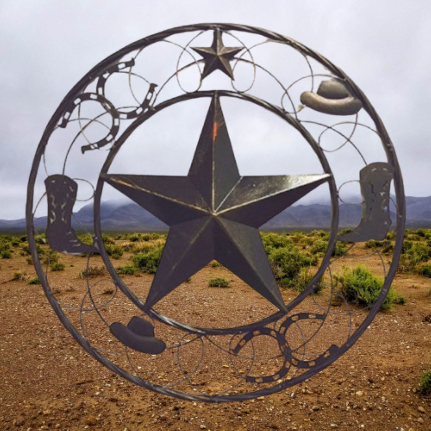 STAR BOOT HAT HORSESHOE COWBOYS BARN METAL STAR WESTERN HOME DECOR HANDMADE NEW #EH13219