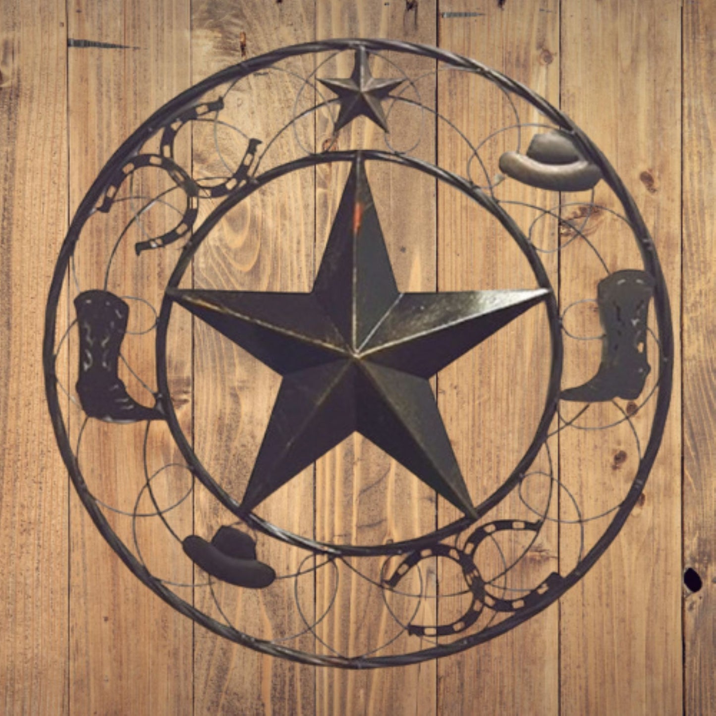 STAR BOOT HAT HORSESHOE COWBOYS BARN METAL STAR WESTERN HOME DECOR HANDMADE NEW #EH13219