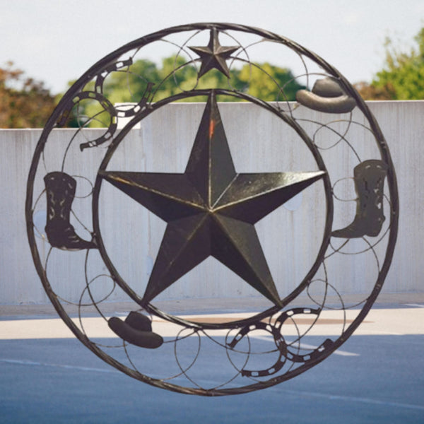 STAR BOOT HAT HORSESHOE COWBOYS BARN METAL STAR WESTERN HOME DECOR HANDMADE NEW #EH13219