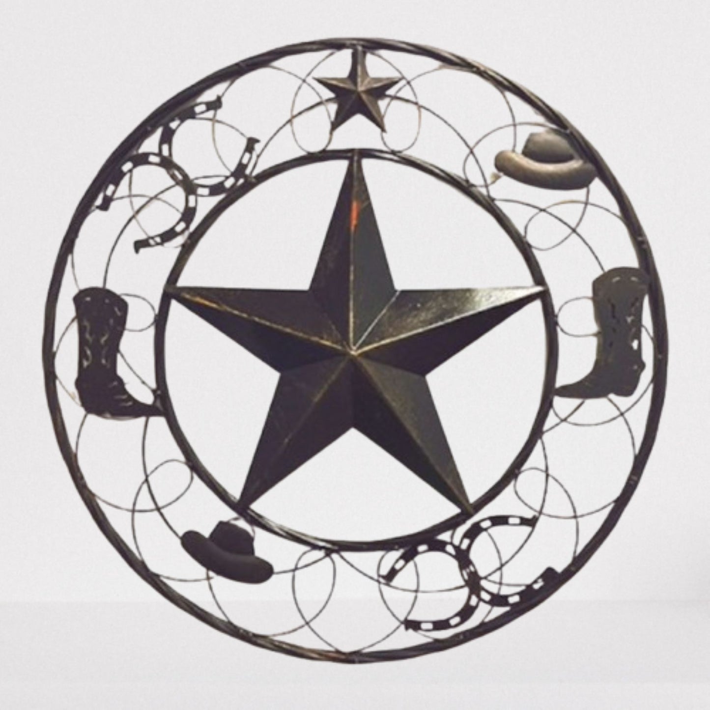STAR BOOT HAT HORSESHOE COWBOYS BARN METAL STAR WESTERN HOME DECOR HANDMADE NEW #EH13219