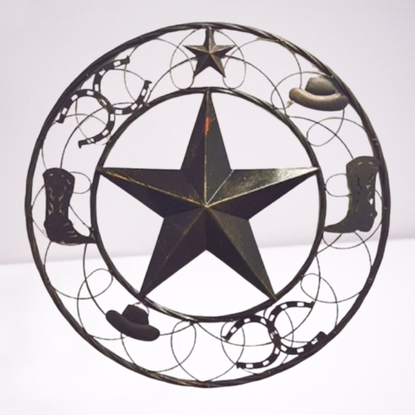 STAR BOOT HAT HORSESHOE COWBOYS BARN METAL STAR WESTERN HOME DECOR HANDMADE NEW #EH13219