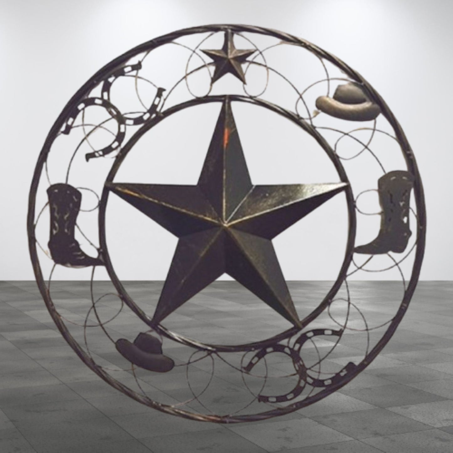 STAR BOOT HAT HORSESHOE COWBOYS BARN METAL STAR WESTERN HOME DECOR HANDMADE NEW #EH13219
