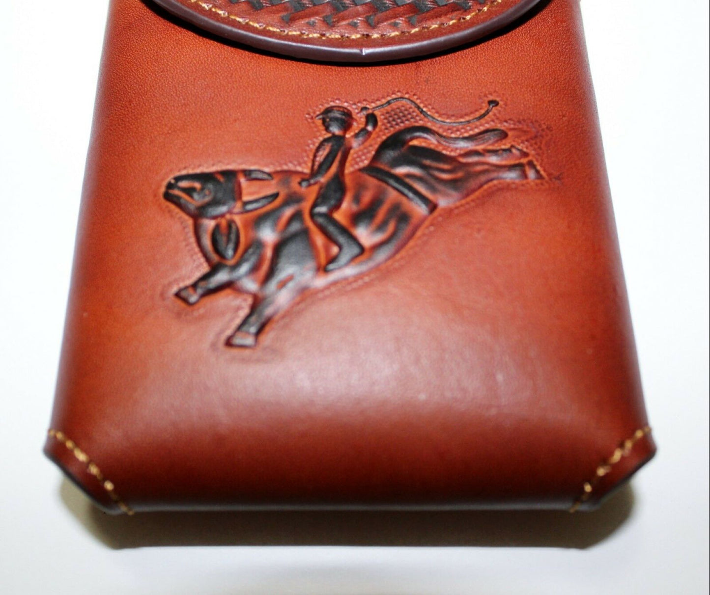 7" RODEO BULL RIDER LEATHER POUCH EXTRA LARGE  BELT LOOP HOLSTER CELL PHONE CASE UNIVERSAL OVERSIZE HANDMADE #EH12966