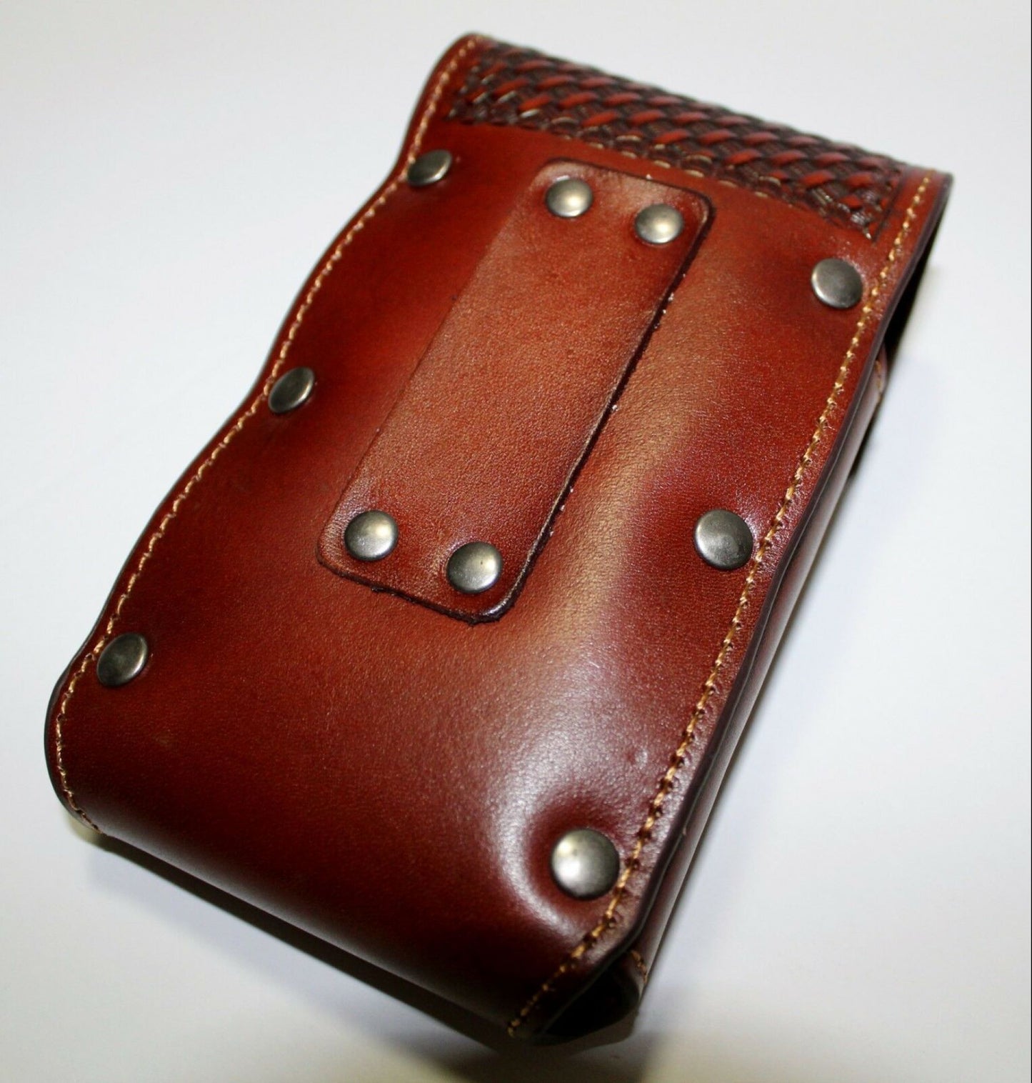7" RODEO BULL RIDER LEATHER POUCH EXTRA LARGE  BELT LOOP HOLSTER CELL PHONE CASE UNIVERSAL OVERSIZE HANDMADE #EH12966