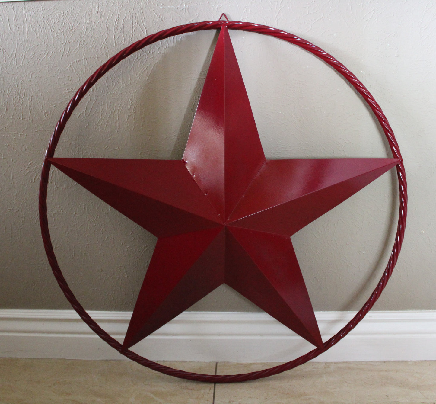 RED HERITAGE BRICK RED STAR BARN STAR METAL LONE STAR TWISTED ROPE RING WESTERN HOME DECOR HANDMADE NEW #EH10751