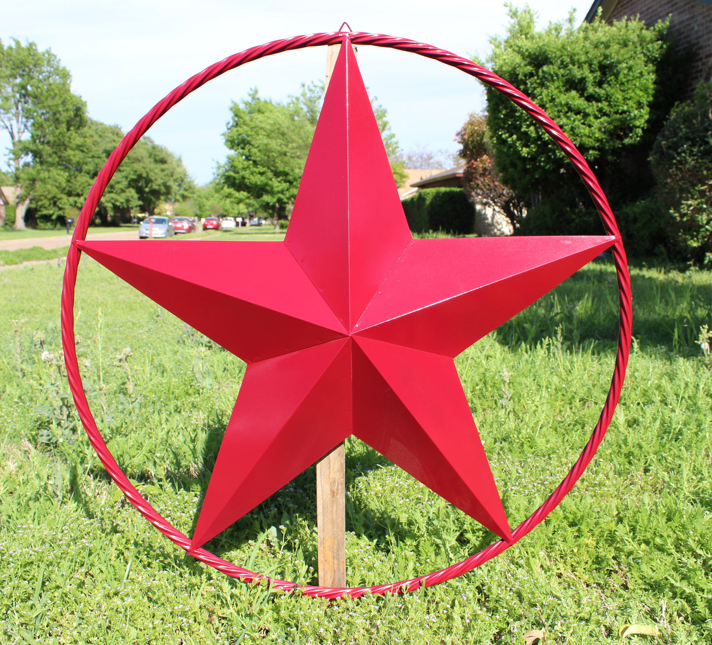 RED HERITAGE BRICK RED STAR BARN STAR METAL LONE STAR TWISTED ROPE RING WESTERN HOME DECOR HANDMADE NEW #EH10751